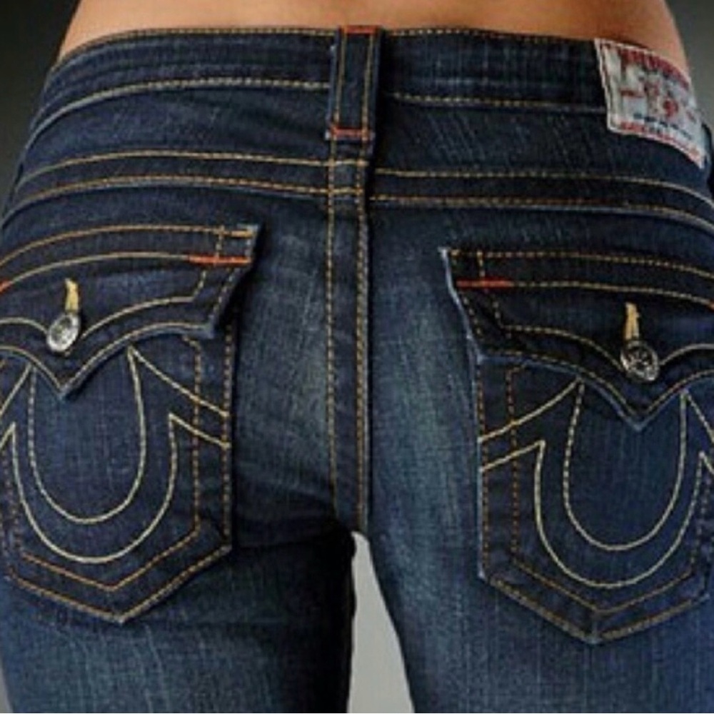 True Religion Dark Blue Women's Jeans with Contrast Stitching